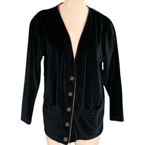Liz Sport Black Velvet Blazer Jacket Sz S Gold Trim Crested Buttons #251H